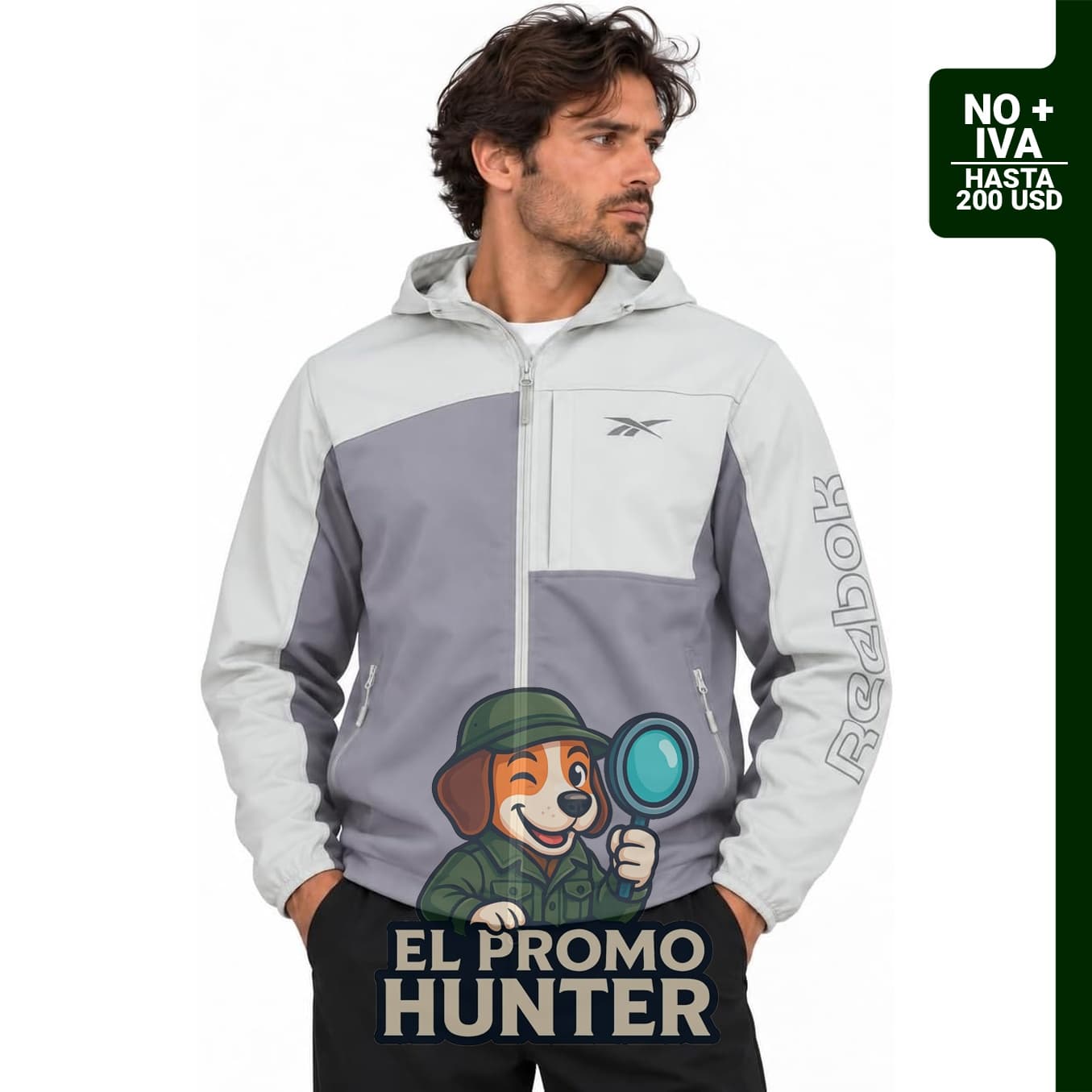 Reebok Chaqueta Softshell ligera con forro polar para hombre, capucha.