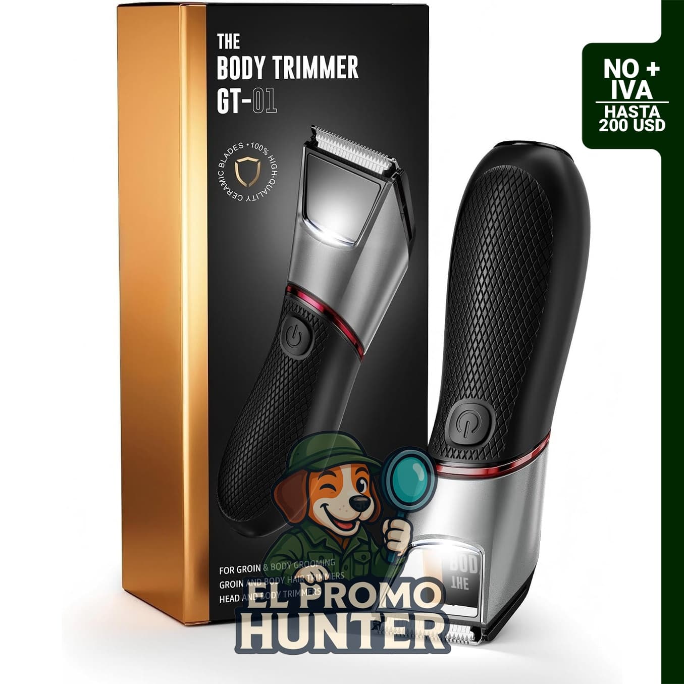 Recortadora de vello corporal para hombre JMJDYITAO con espejo y luz LED, IPX7, resistente al agua.