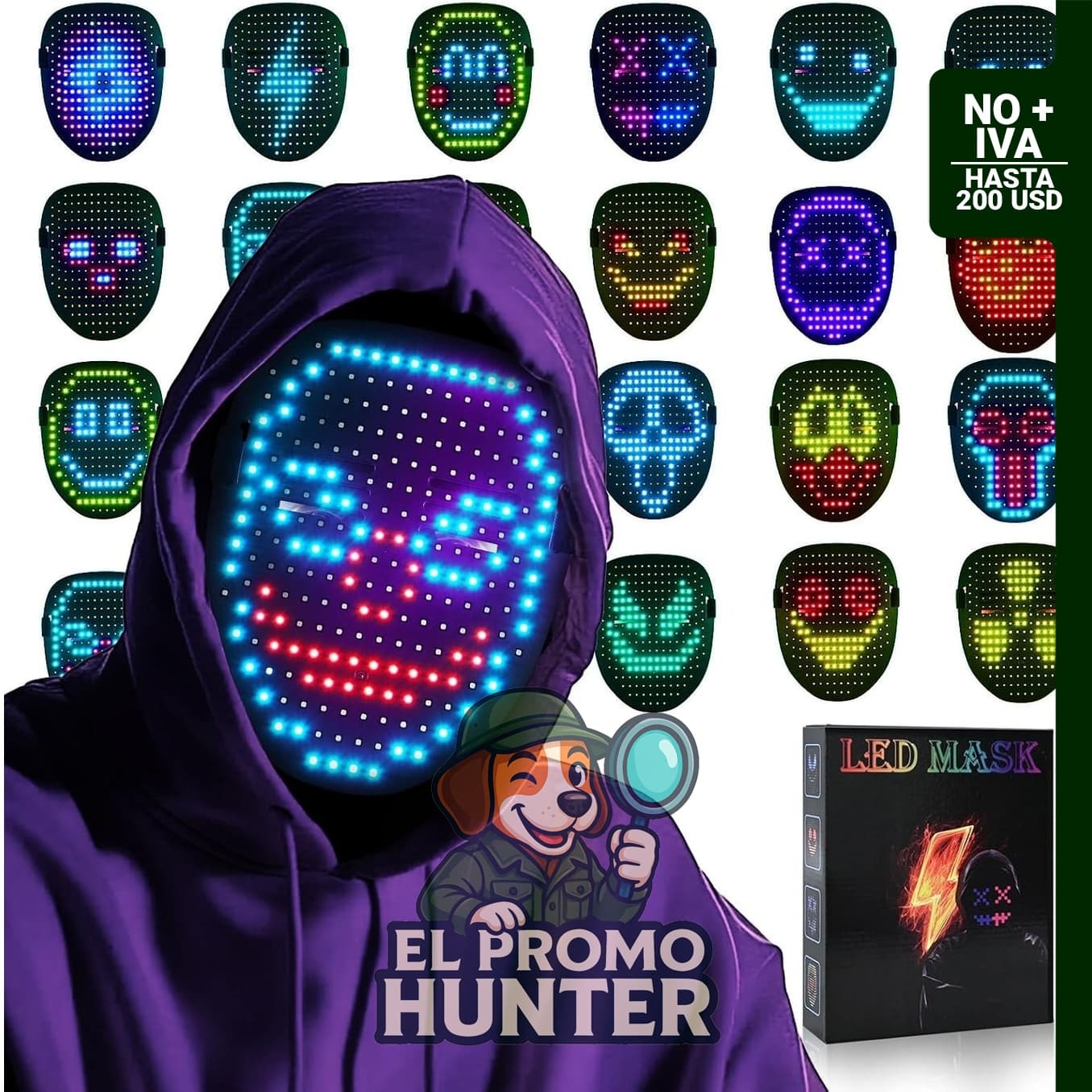 AIGLUN Máscara con luz LED y detección de gestos, adecuada para juegos de imitación.