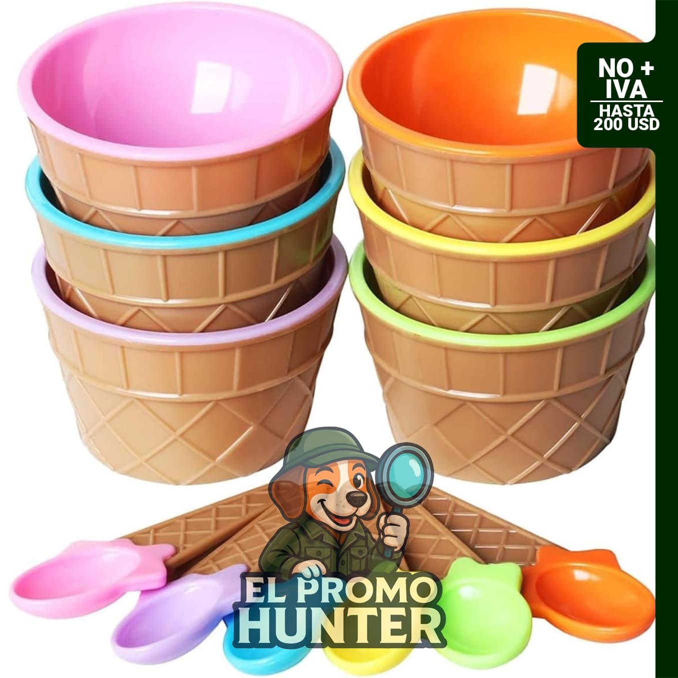BESPORTBLE Tazones de helado de plástico, 6 unidades con cucharas, diseño de dibujos animados.