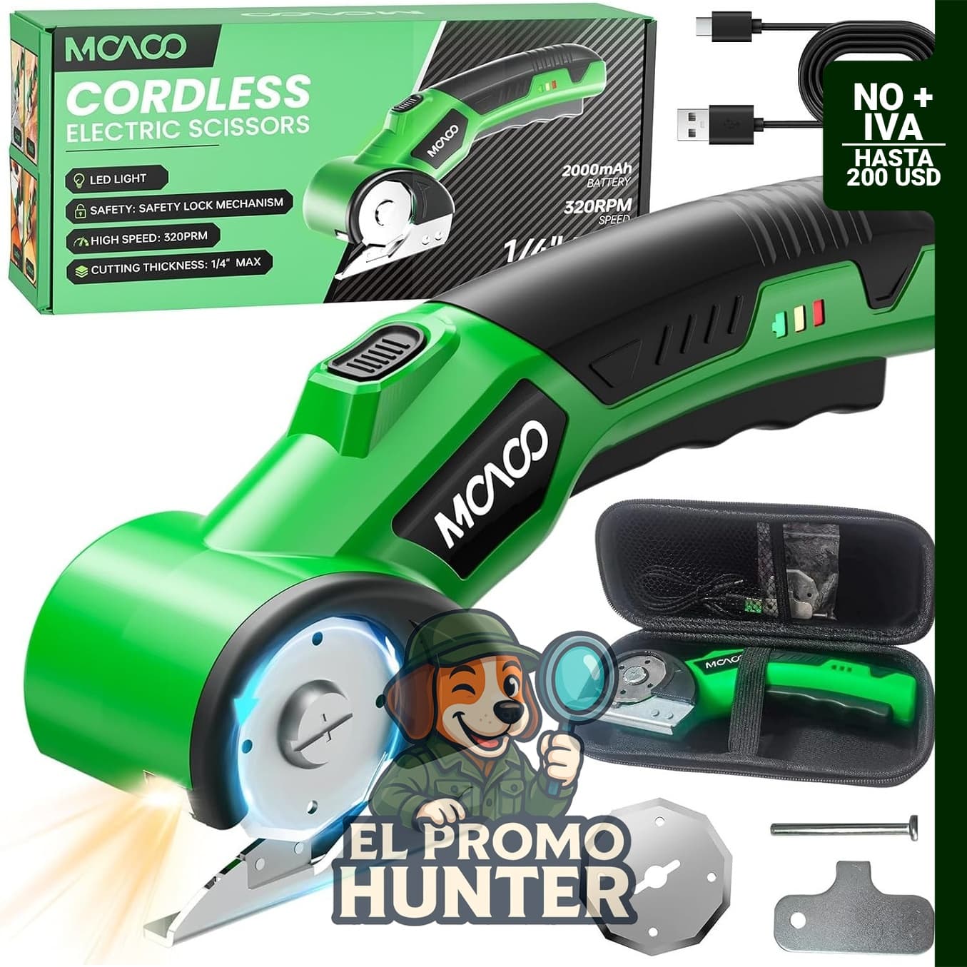 Tijeras eléctricas inalámbricas MOAOO, cortador eléctrico de cartulina 4V.