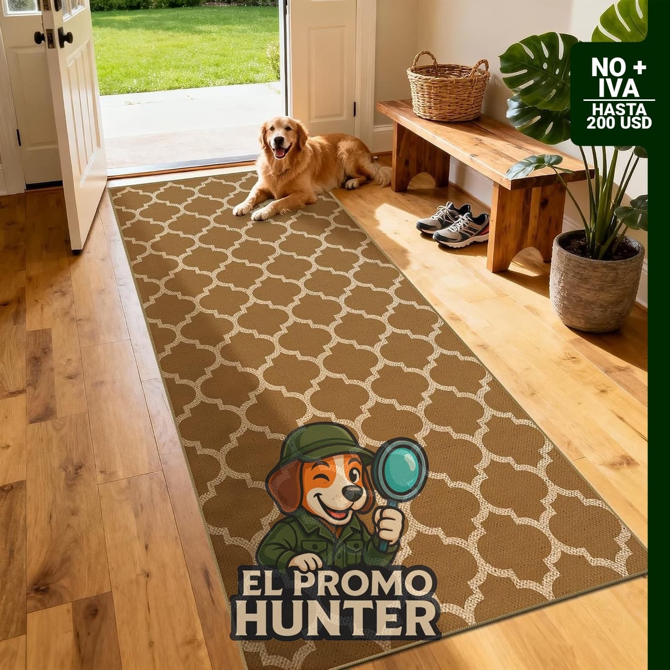 Alfombra lavable de 5.08 x 20.32 cm, diseño de enrejado marroquí en color caqui, adecuada para interiores y exteriores.