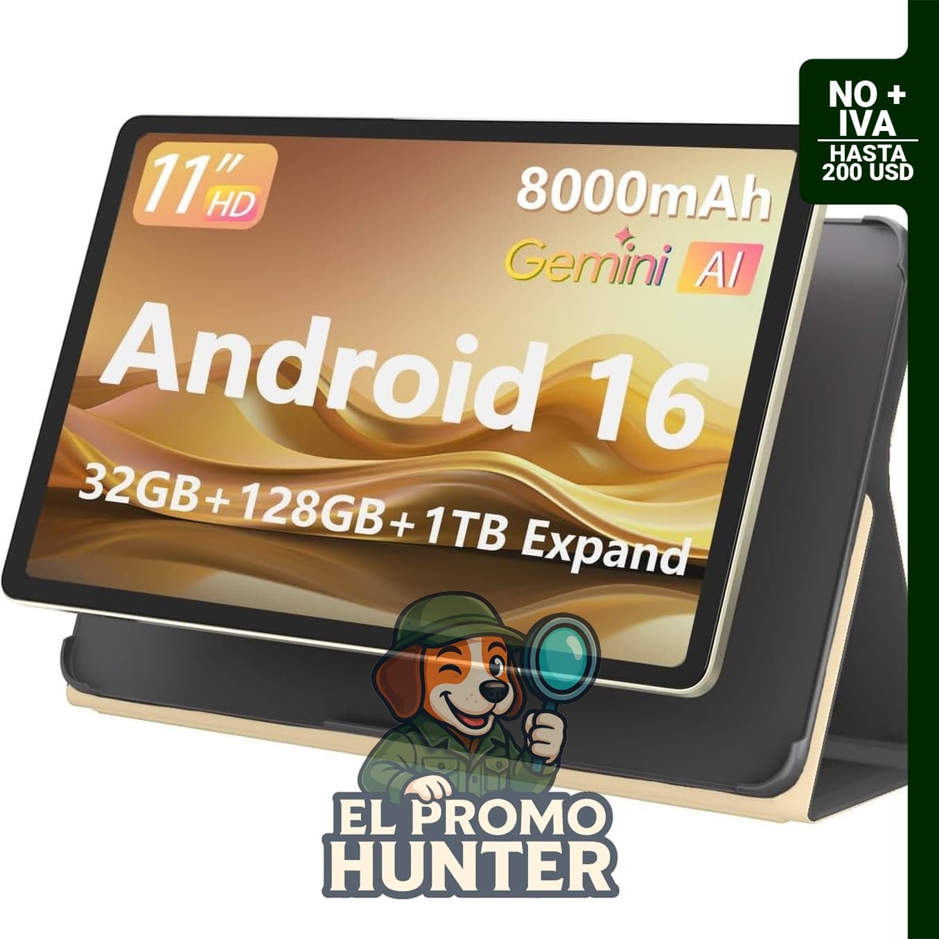 Tablet Android 16 de 11 pulgadas, 32 GB de RAM y 128 GB de ROM (expansión).