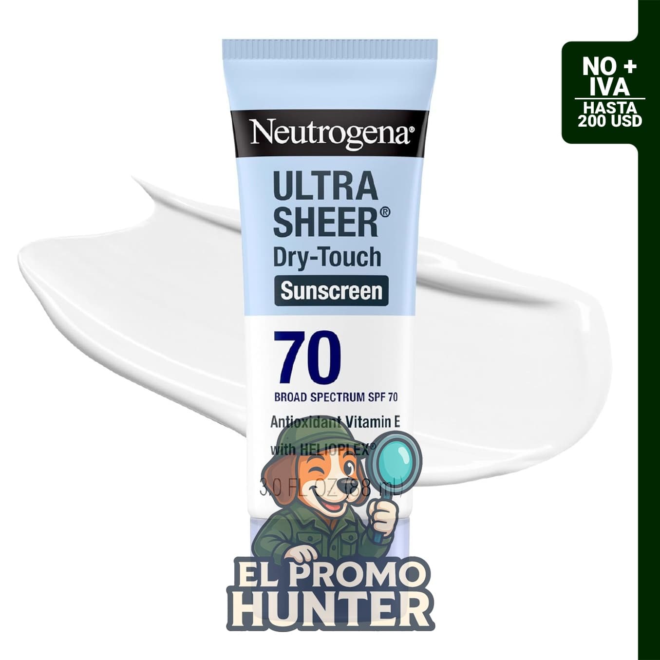 Neutrogena Ultra Sheer Dry Touch - Loción de protección solar SPF 70, amplio espectro, resistente al agua.