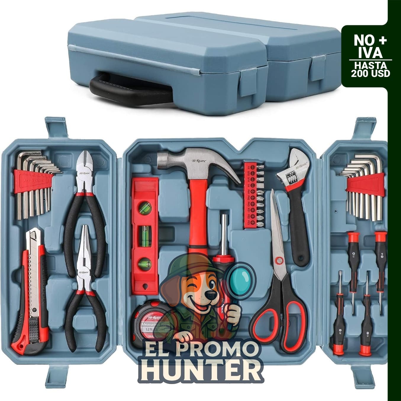 Hi-Spec juego de herramientas para el hogar de 49 piezas en caja portátil.