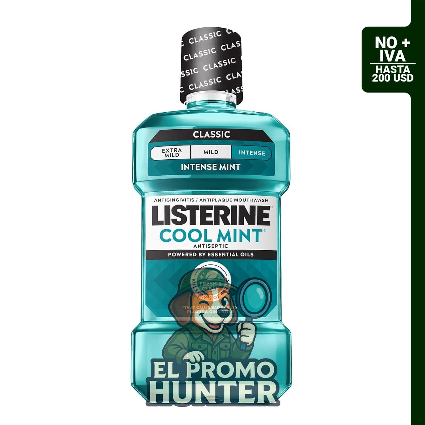 Listerine Cool Mint, enjuague bucal antiséptico de 1,5 L que elimina el 99% de gérmenes causantes de mal aliento y gingivitis.