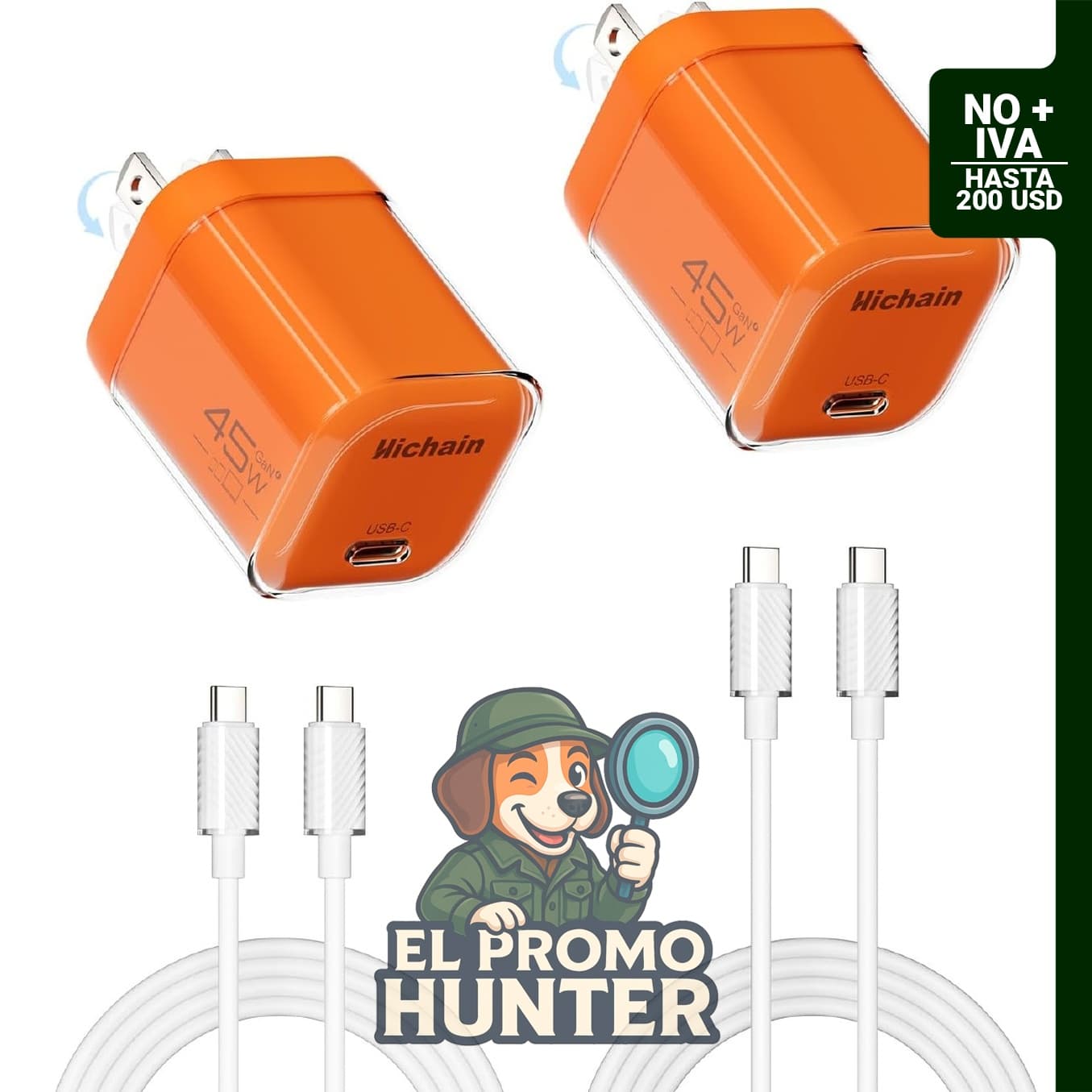 Hichain paquete de 2 cargadores rápidos GaN de 45 W y cables USB-C.