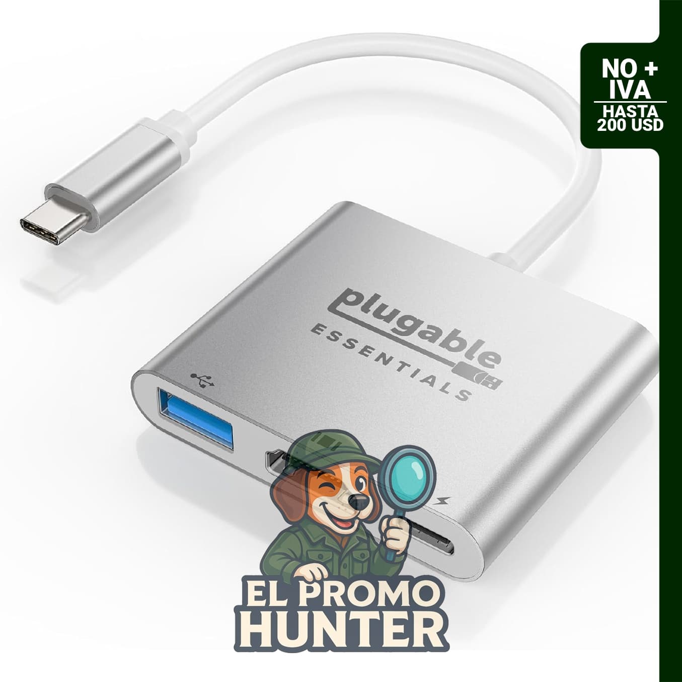 Adaptador Plugable USB C a HDMI 4K@60Hz con carga PD de 100W y puerto de datos USBA 3.0.