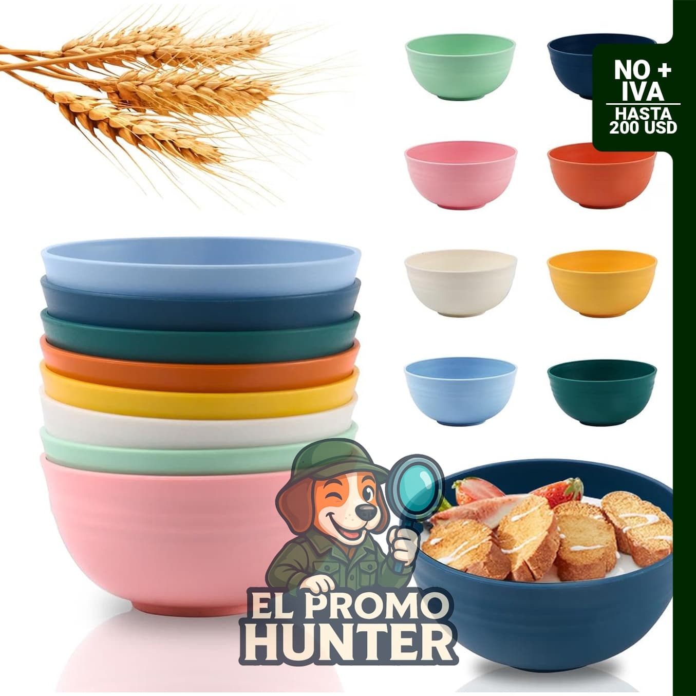 Lazycorner Juego de 8 cuencos de paja de trigo de 26 oz, reutilizables para sopa y ensalada, aptos para microondas y lavavajillas.