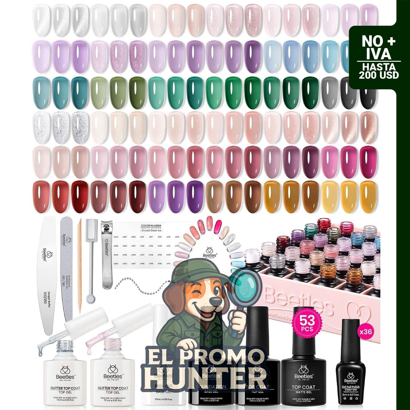 Beetles Jelly - Juego de esmaltes de uñas de gel, 53 unidades, 36 colores.