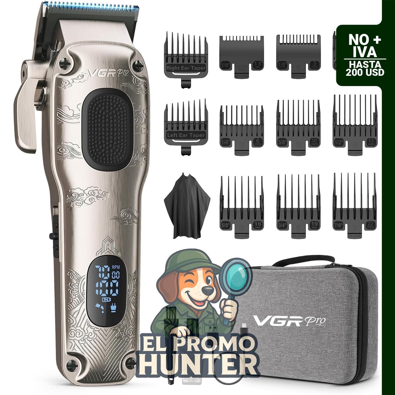 VGRPRO Cortapelos profesional para hombre, inalámbrico y con cable.