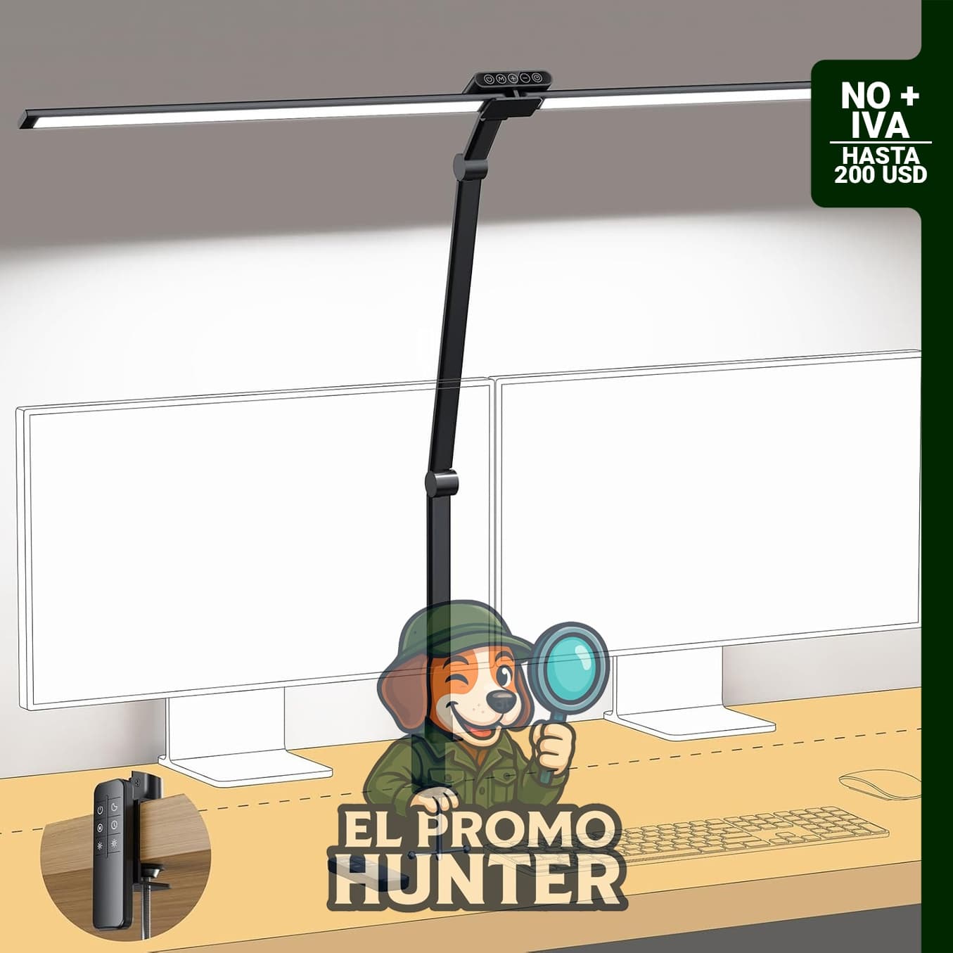 TROND Lámpara de escritorio LED con abrazadera, 29.55'' (75 cm) de altura, control remoto, 1500LM.