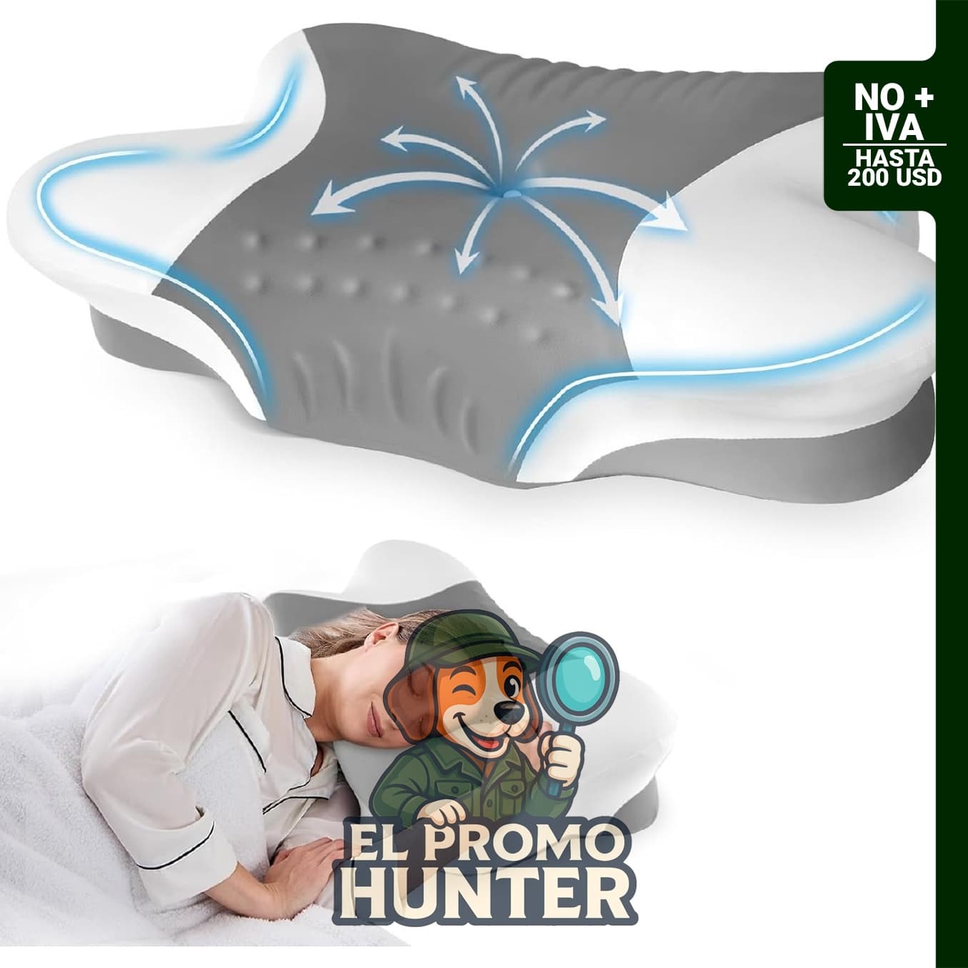 Almohada cervical de espuma viscoelástica para dormir de lado, con soporte ergonómico y contorno refrescante.