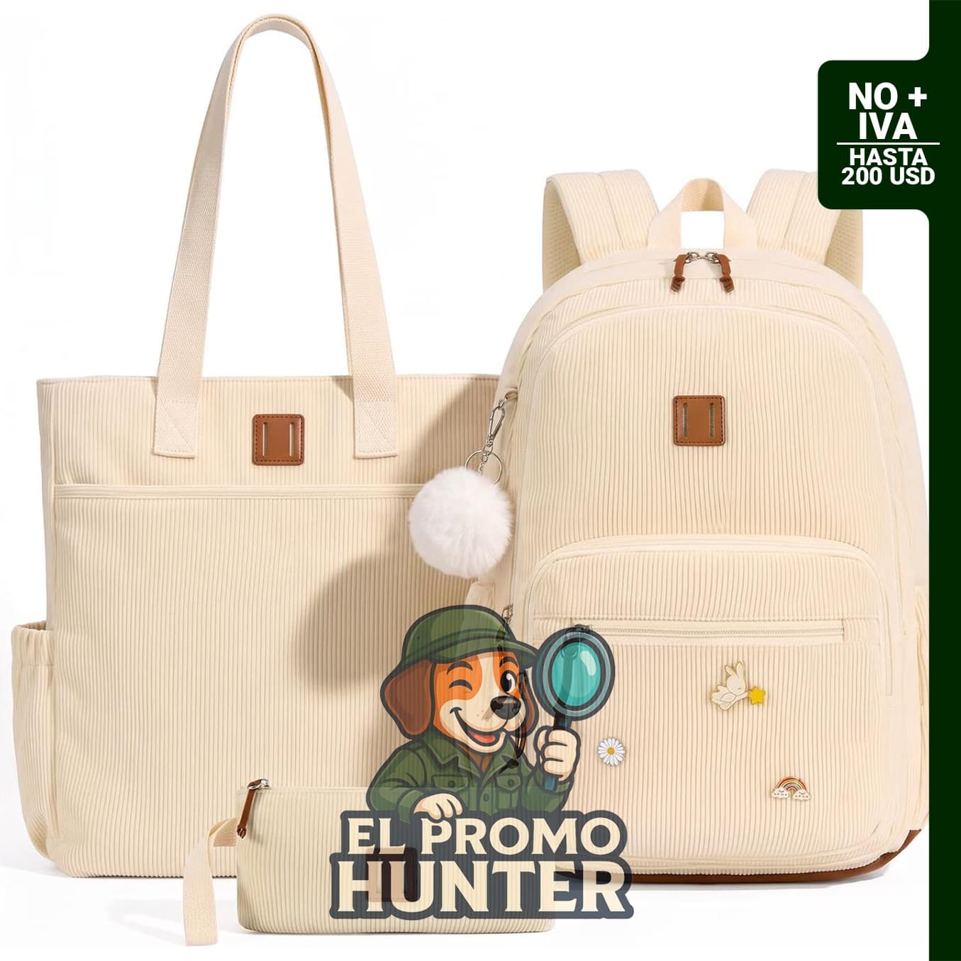 Mochila escolar Amythe en color blanco sucio, diseñada para uso escolar.