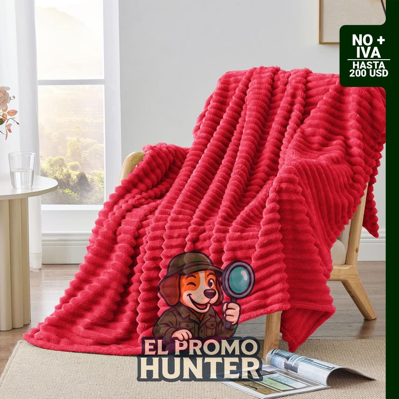 BEDELITE Manta roja acanalada para sofá, 127 x 152 cm.