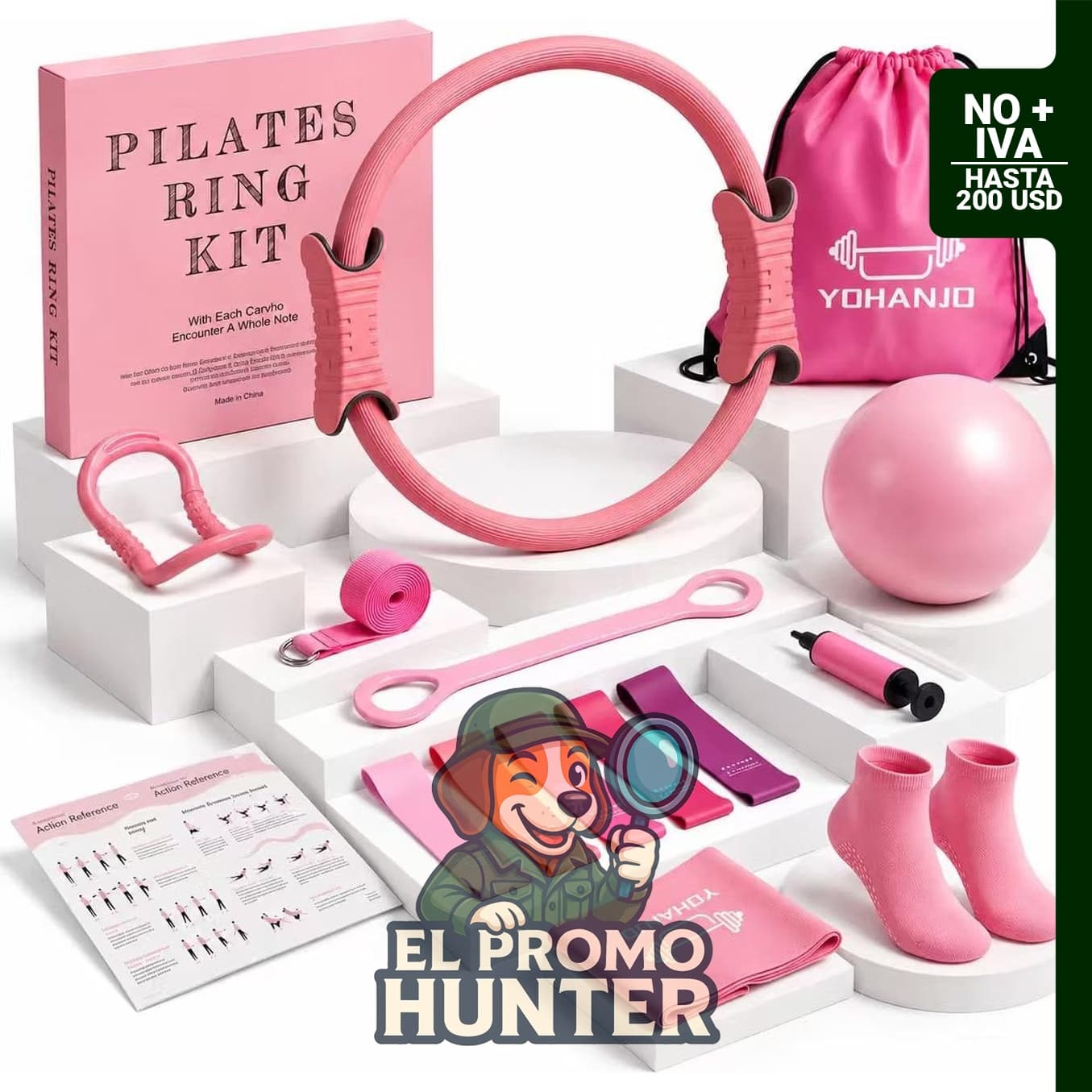 Kit de pilates de 14 piezas para mujer, incluye círculo de pilates.