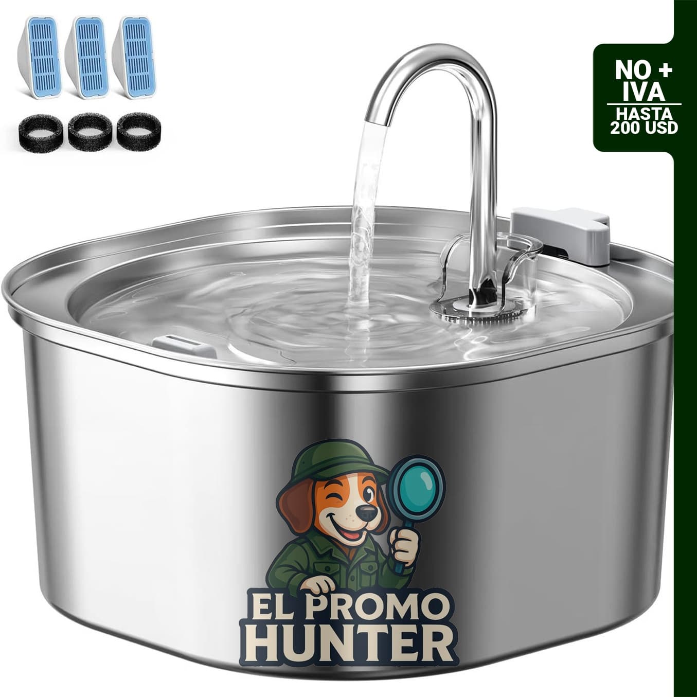 PEKTACO Fuente de agua para gatos de 3.2 L.
