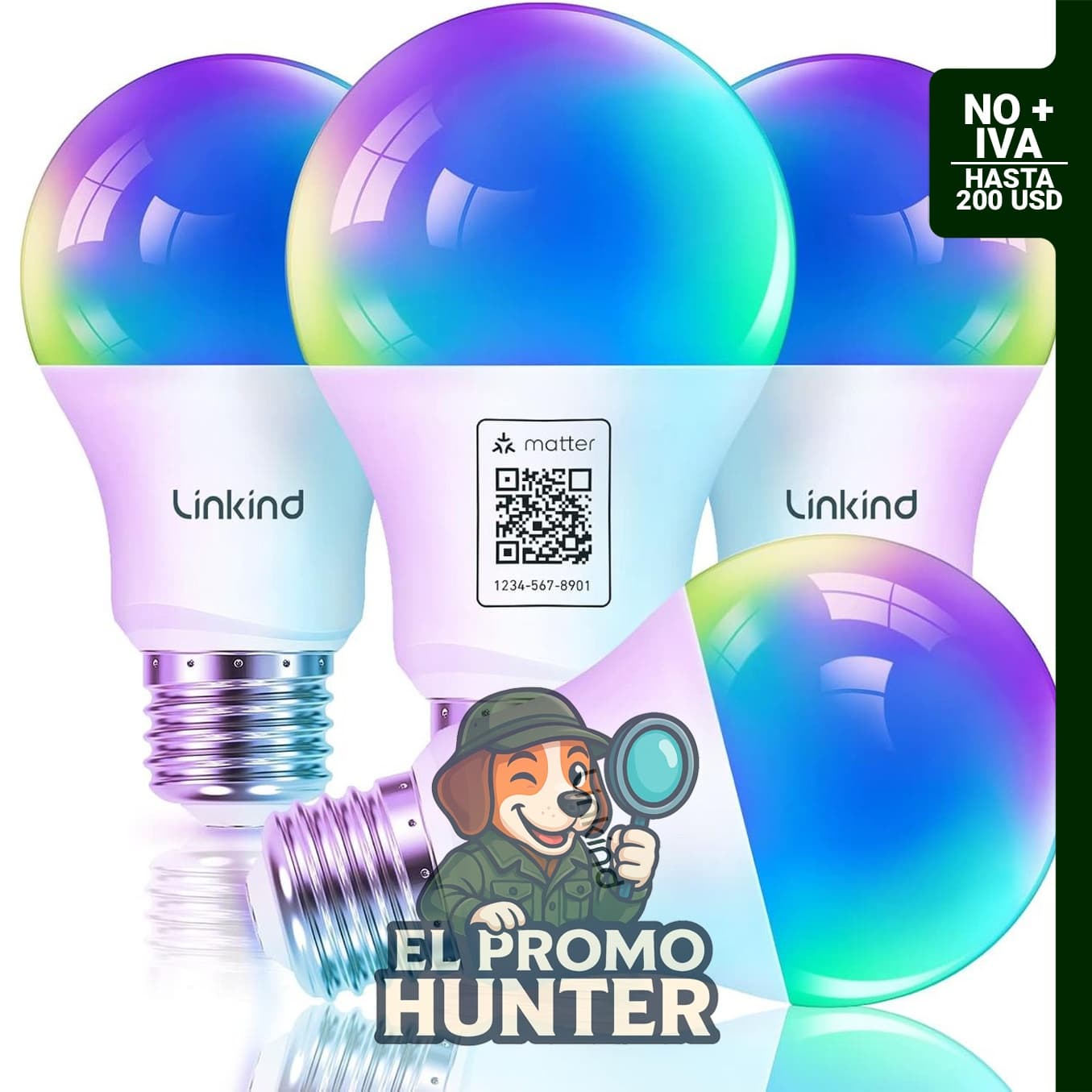Linkind Matter Bombilla de Luz Inteligente, bombilla LED RGBTW compatible con Apple Home, Siri, Alexa, Google y SmartThings.