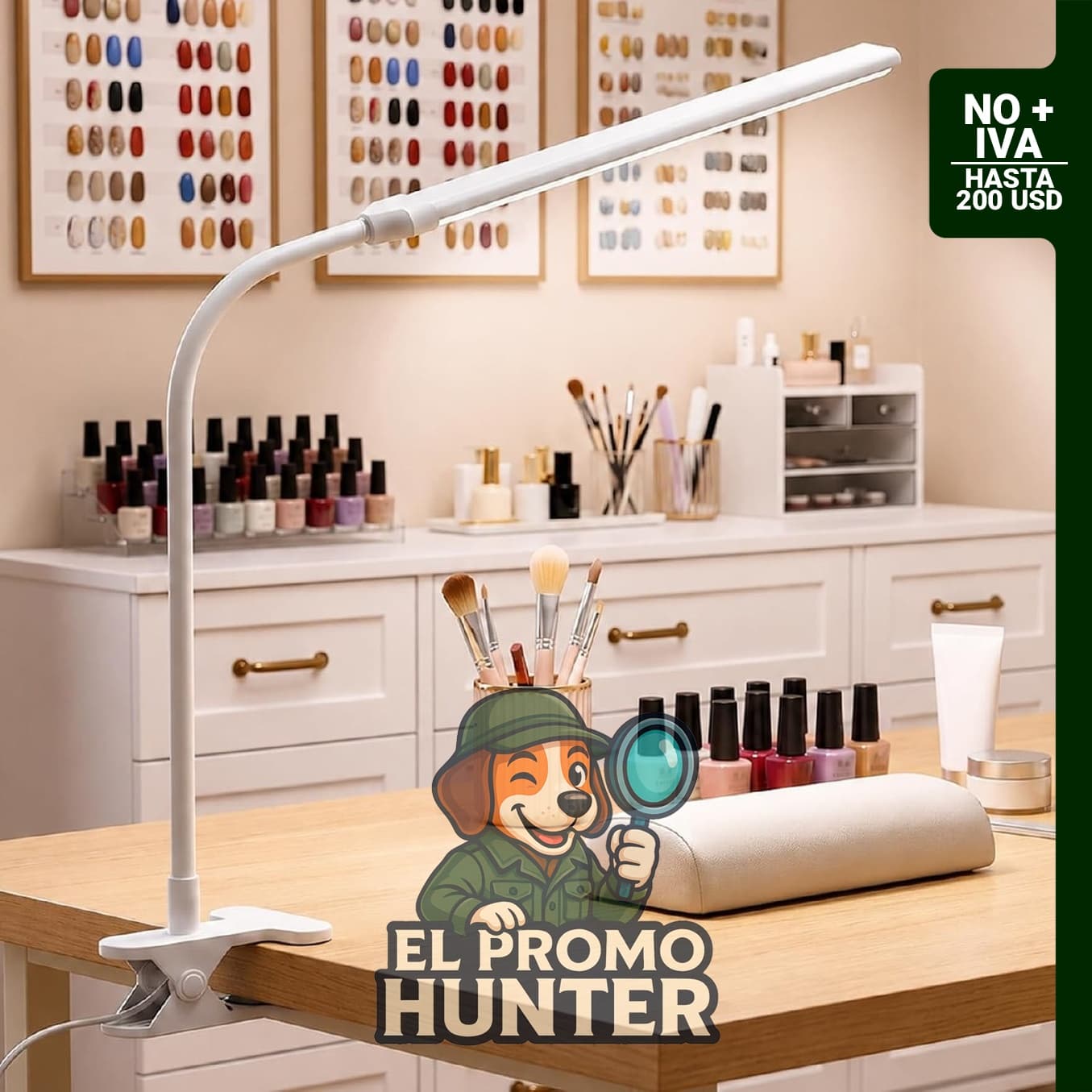 Luz de uñas para escritorio con clip de abrazadera.
