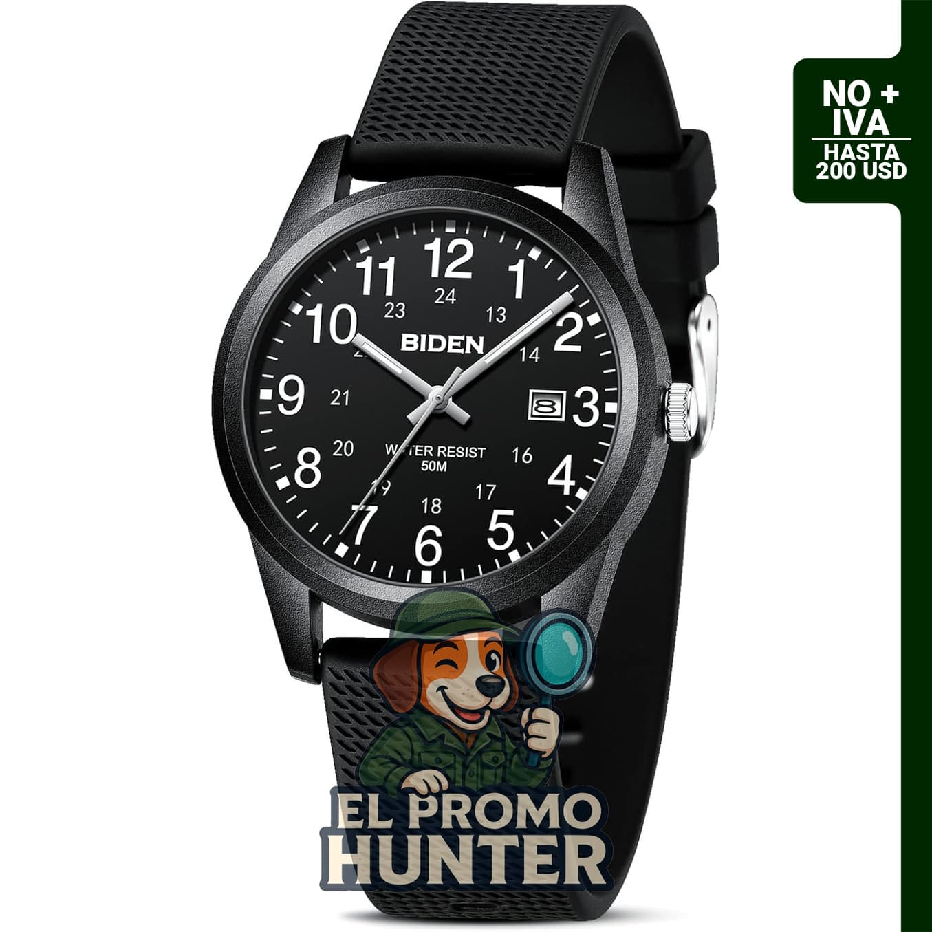 Reloj analógico de cuarzo LN LENQIN, impermeable hasta 30 m, con hora militar y esfera luminosa.