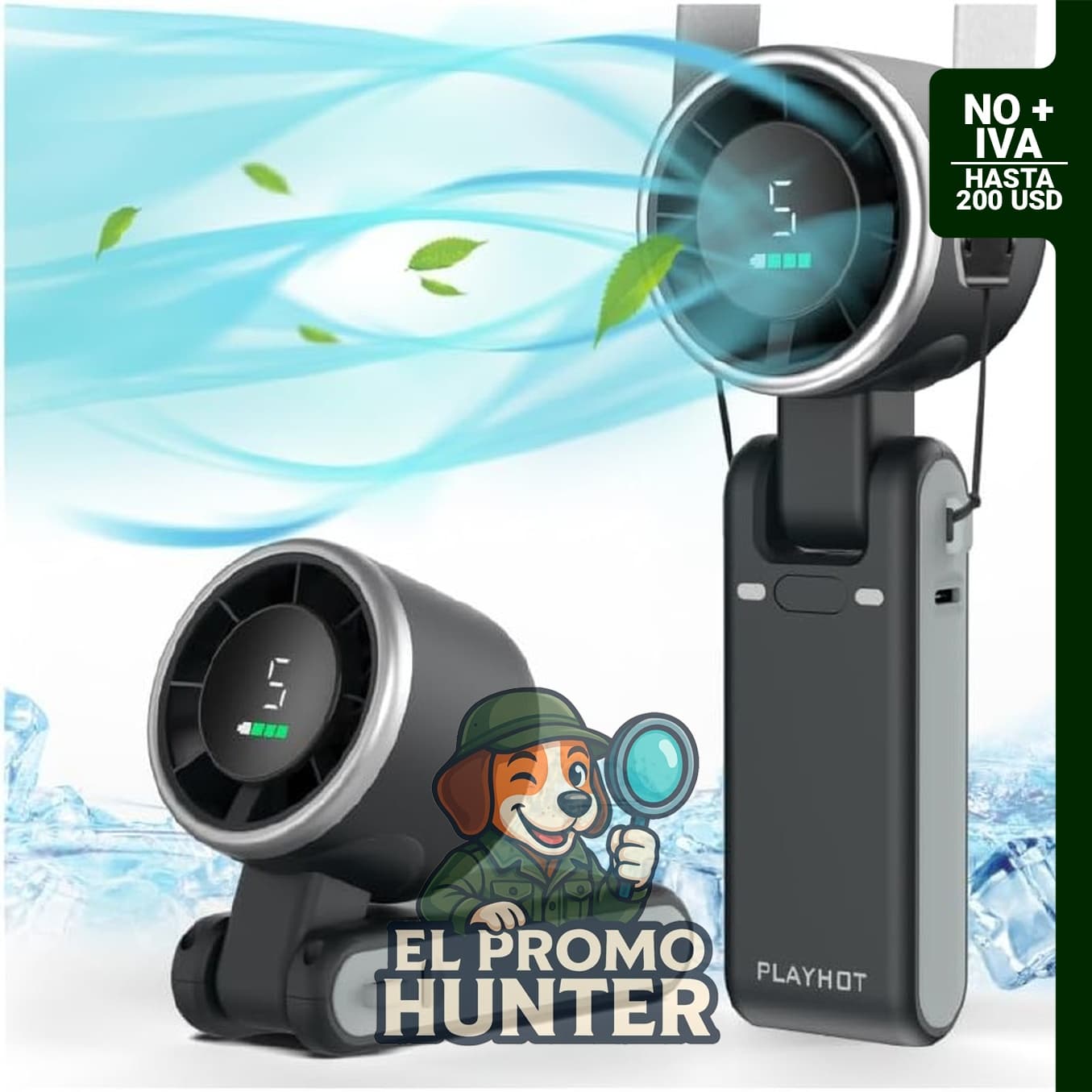 PlayHot Ventilador turbo portátil de mano, 5 velocidades, funciona con pilas, hasta 12 horas de batería.