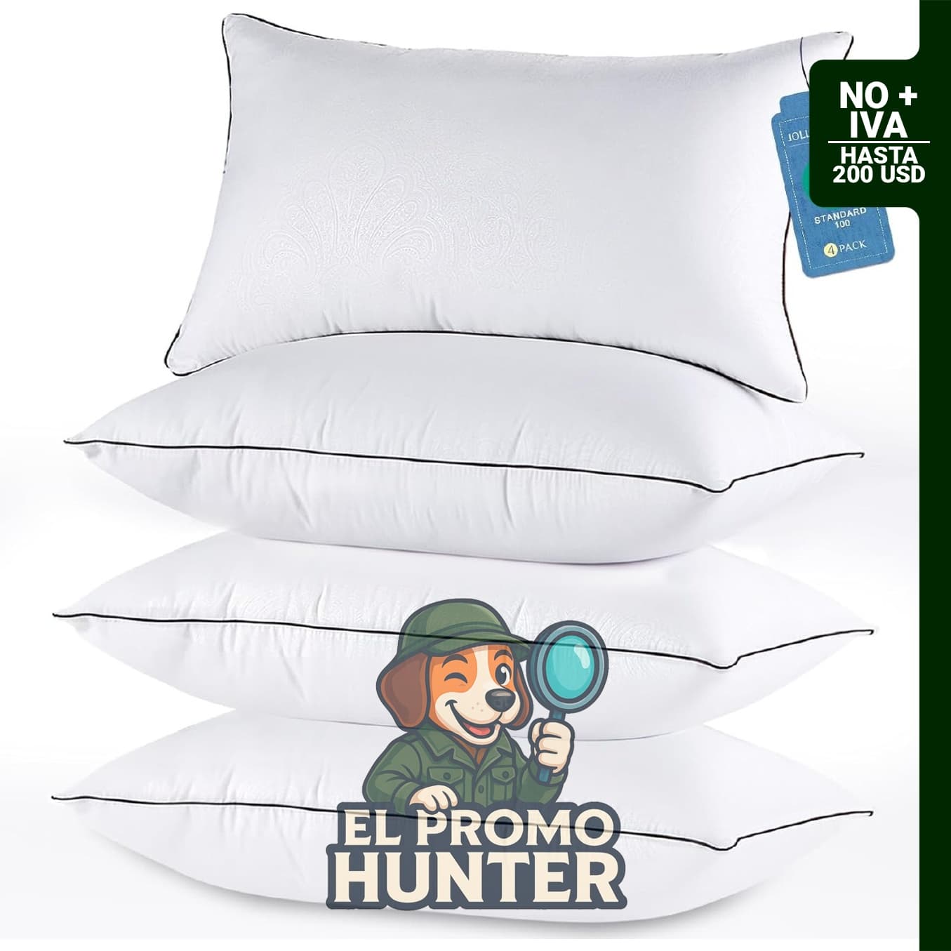 JOLLYVOGUE Juego de 4 almohadas King con relleno alternativo de plumón certificado Oeko-Tex.