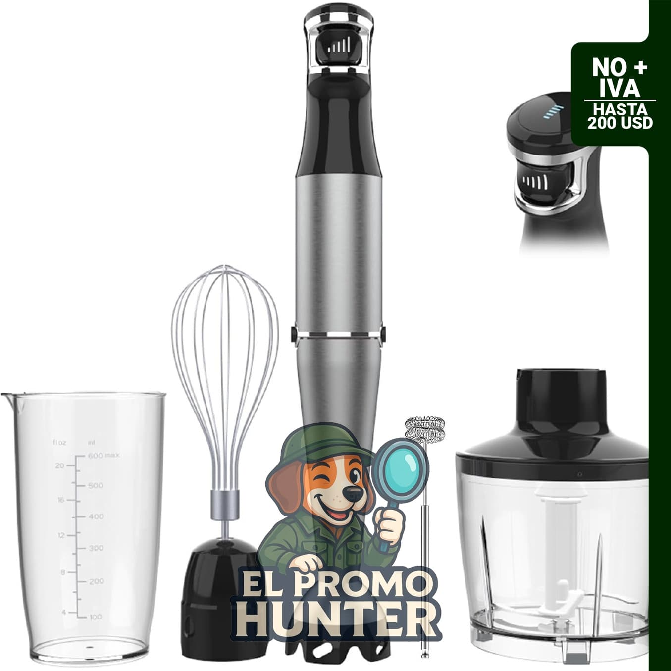 Batidora de inmersión de mano Turelar de 1100W, con velocidad variable y accesorios para emulsionar, picar y batir.