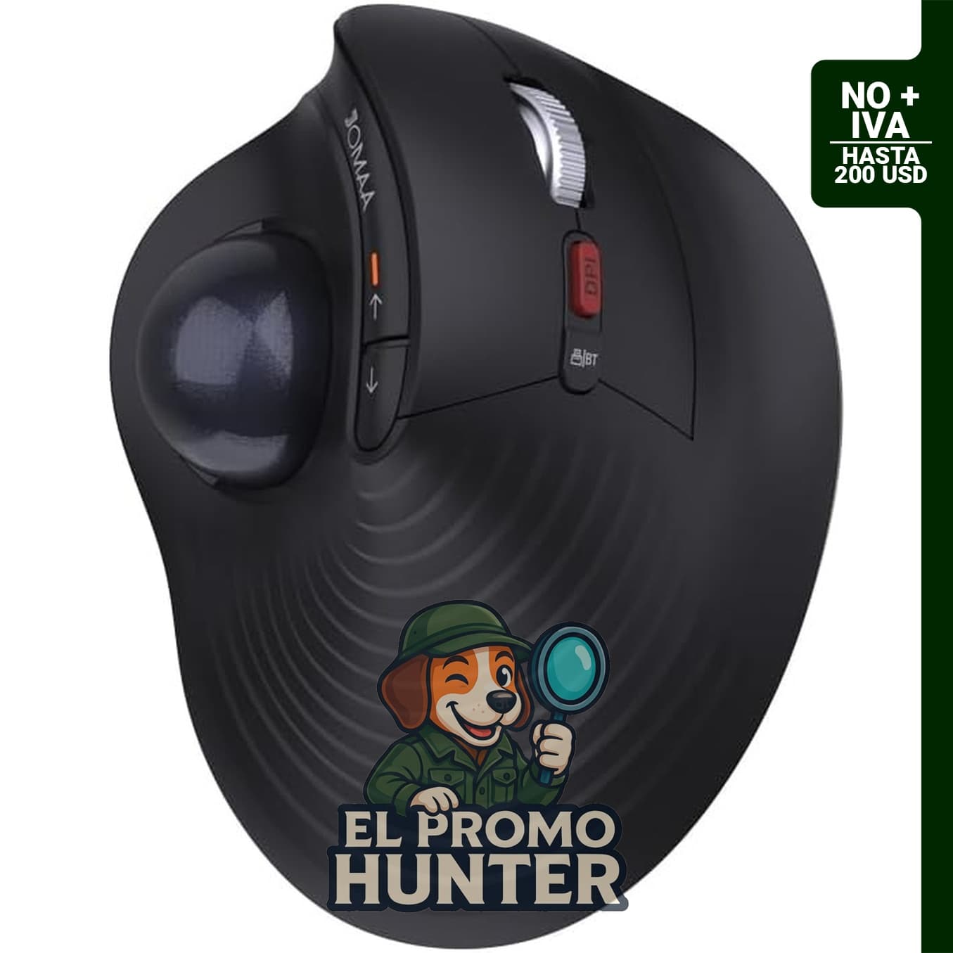 JOMAA Ratón de trackball vertical inalámbrico, diseño ergonómico, conmutación de 3 dispositivos, recargable tipo C.