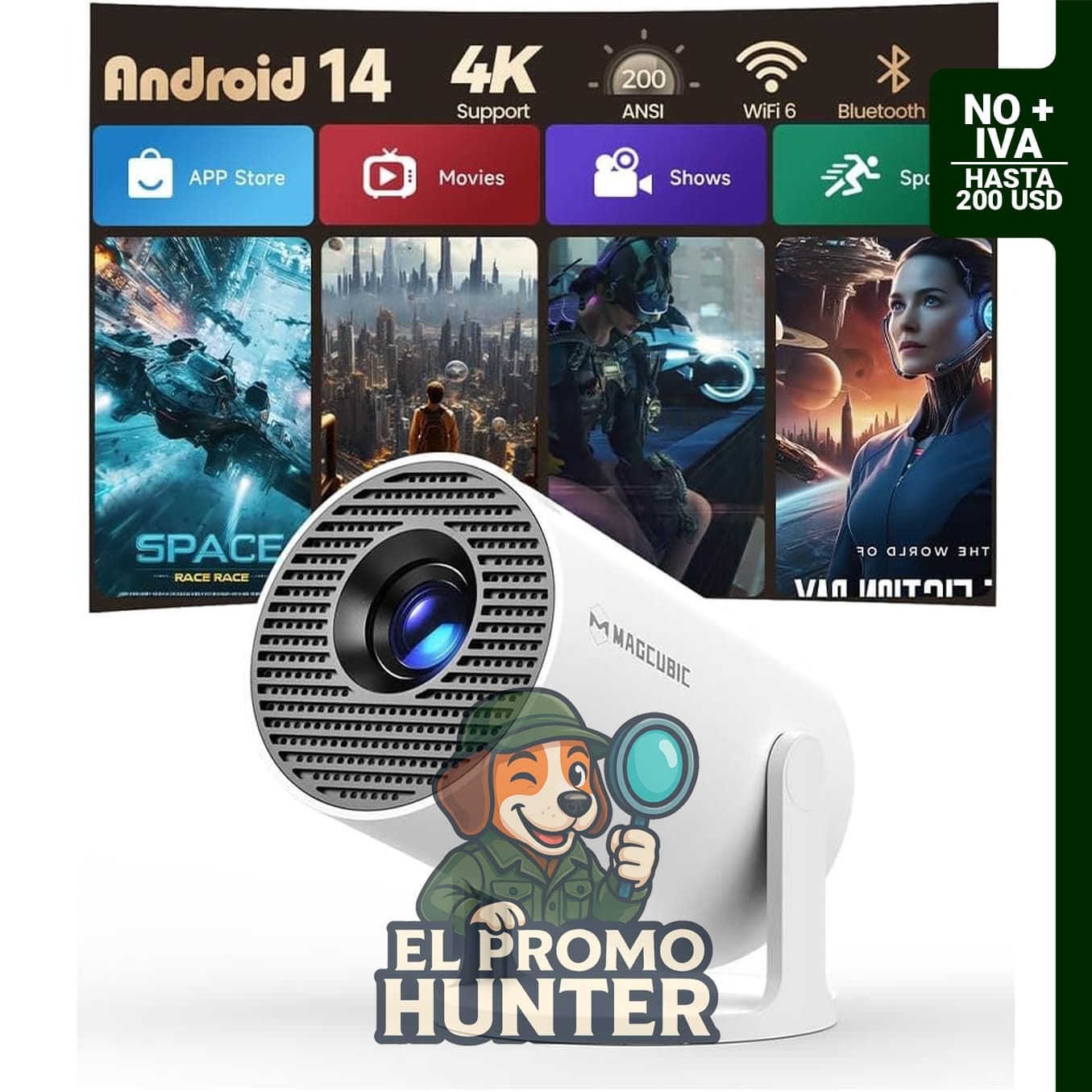 Magcubic HY300PRO Mini proyector portátil con WiFi y Bluetooth, soporte 4K, Keystone automático y control remoto.