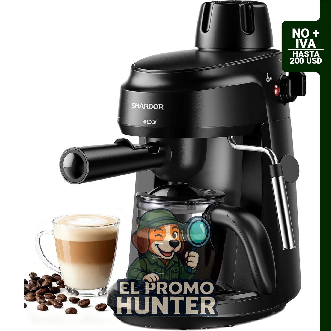 SHARDOR Máquina de café expreso de 3.5 bar con espumador de leche.