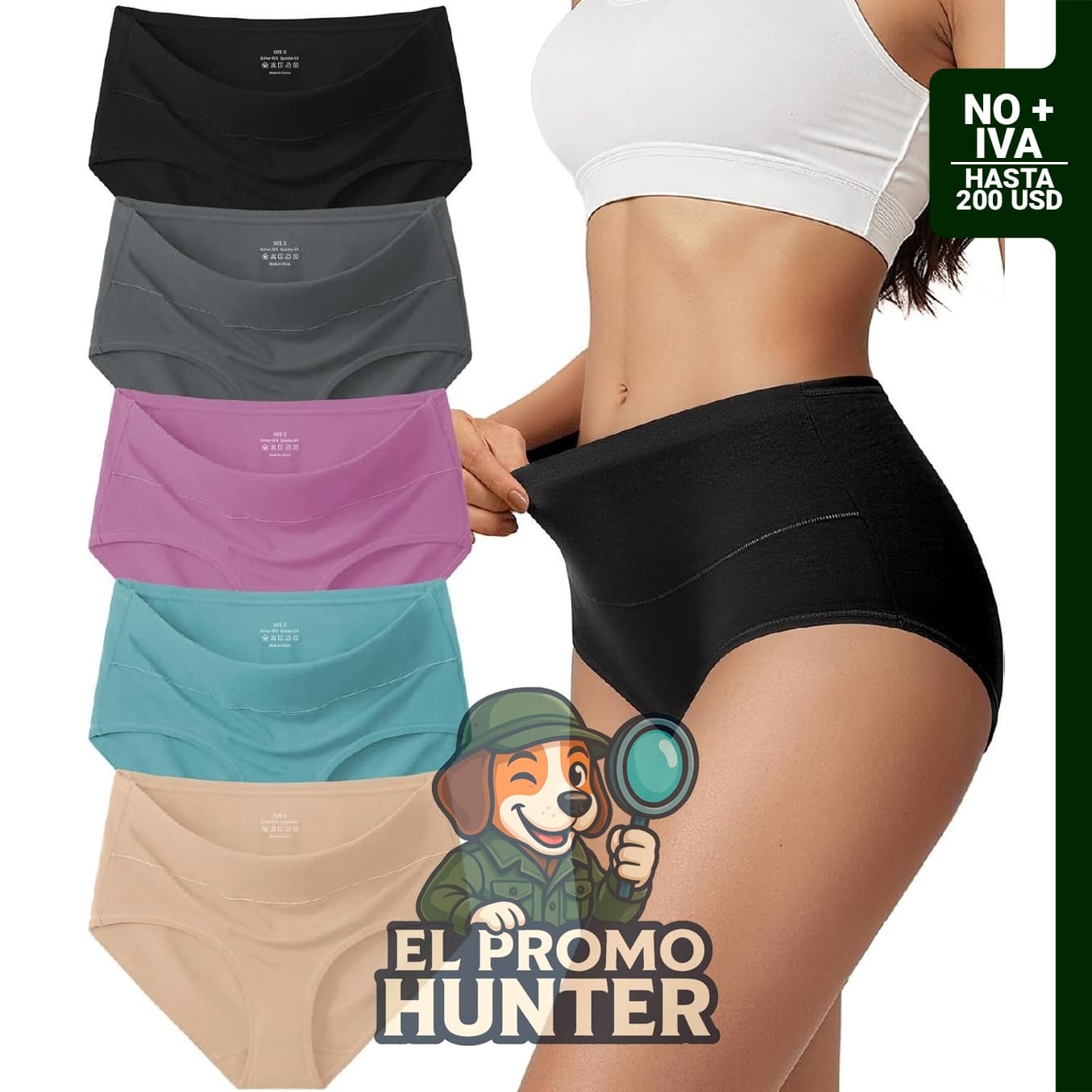Vevmon Ropa Interior de Algodón para Mujer, Cintura Alta, Cobertura Completa, Paquete de 5.