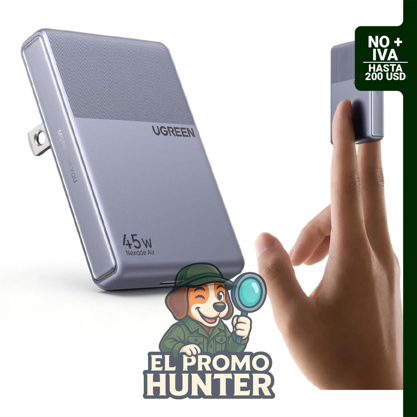 UGREEN Nexode Air - Cargador USB C de 45 W, adaptador de corriente plano y plegable.
