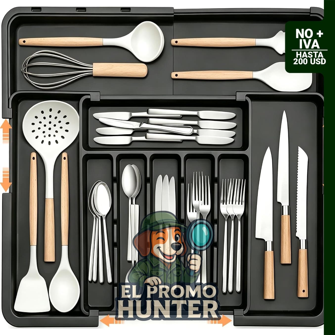 Spaclear Organizador grande de cubiertos para utensilios de cocina.