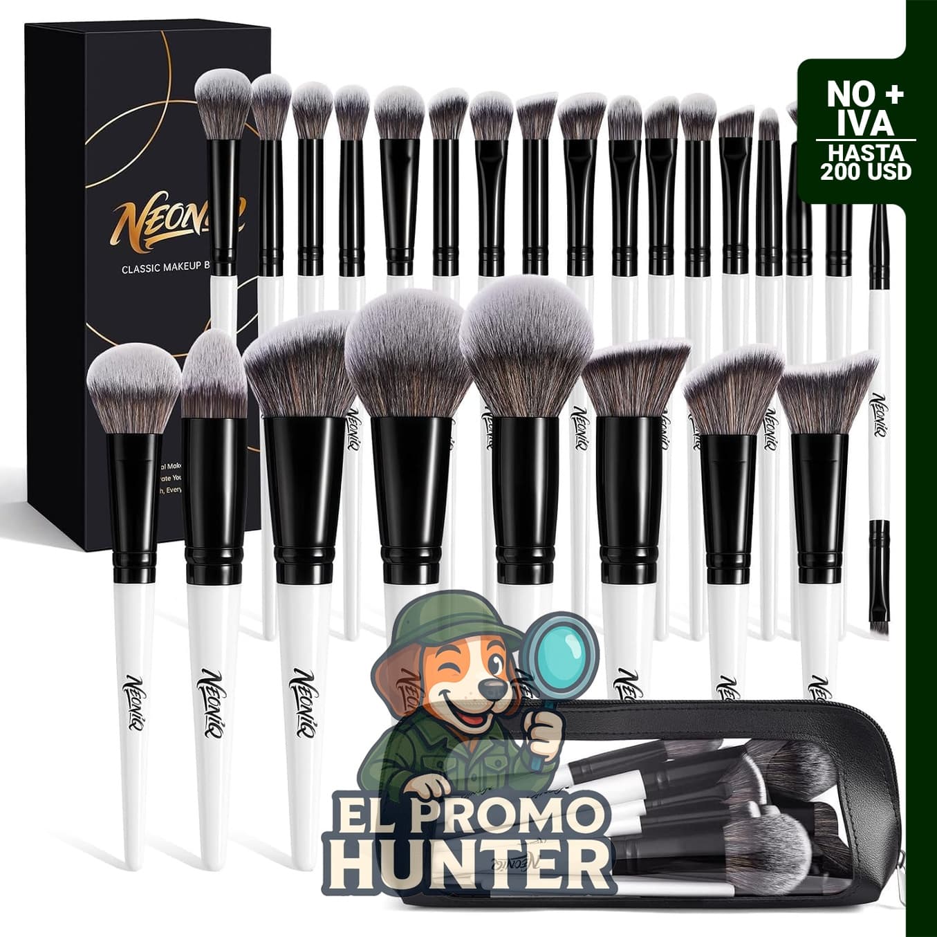 Juego de 25 brochas de maquillaje con estuche de viaje, incluye herramientas para base, corrector, polvo, sombra y rubor.