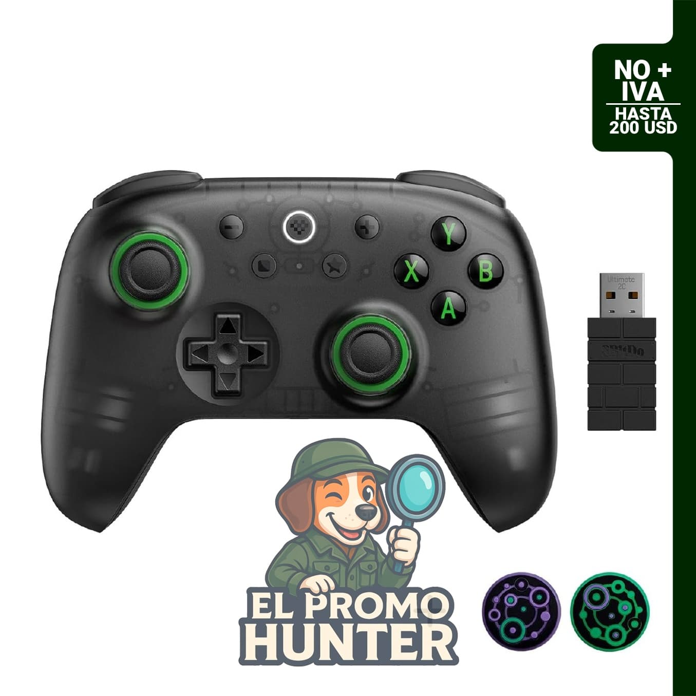 Controlador inalámbrico 8Bitdo Ultimate 2C con joysticks y gatillos Hall Effect, compatible con Windows PC y Android.