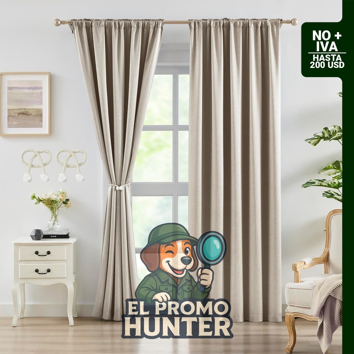 Cortinas opacas color tostado jacquard con 85% de oscurecimiento, 95" (241 cm) de largo, con pestañas traseras para barra.