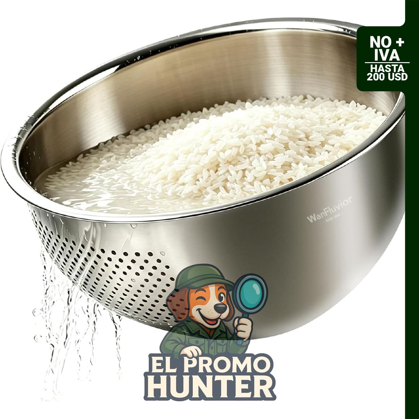 Colador de acero inoxidable de 4 QT con drenador lateral.