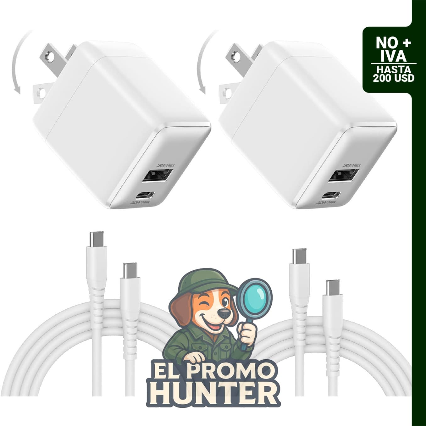 Cargador rápido de 30W, cargador de pared USB C de doble puerto.