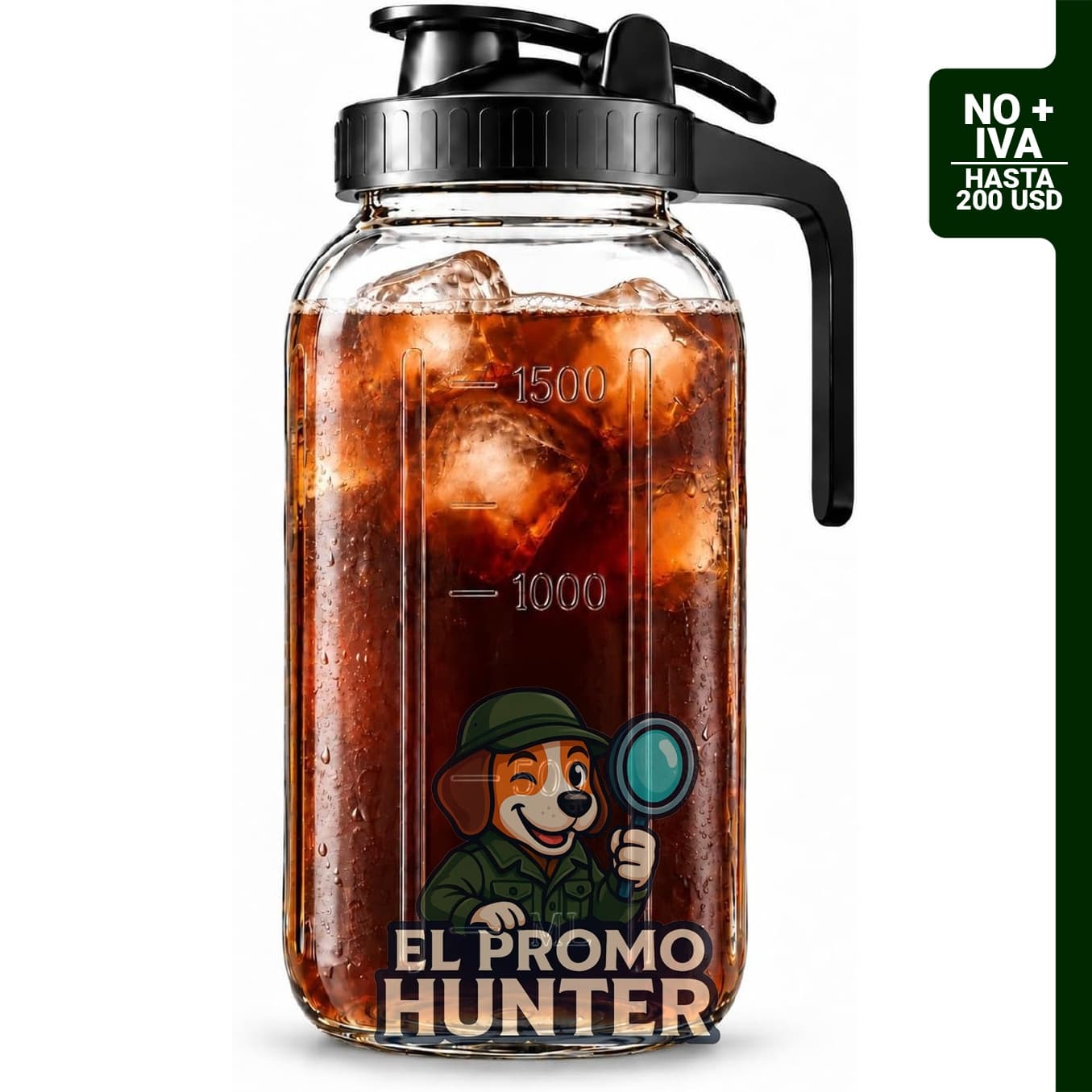 Jarra de vidrio DIBOLASC de 64 oz (2 qt) con tapa para té.