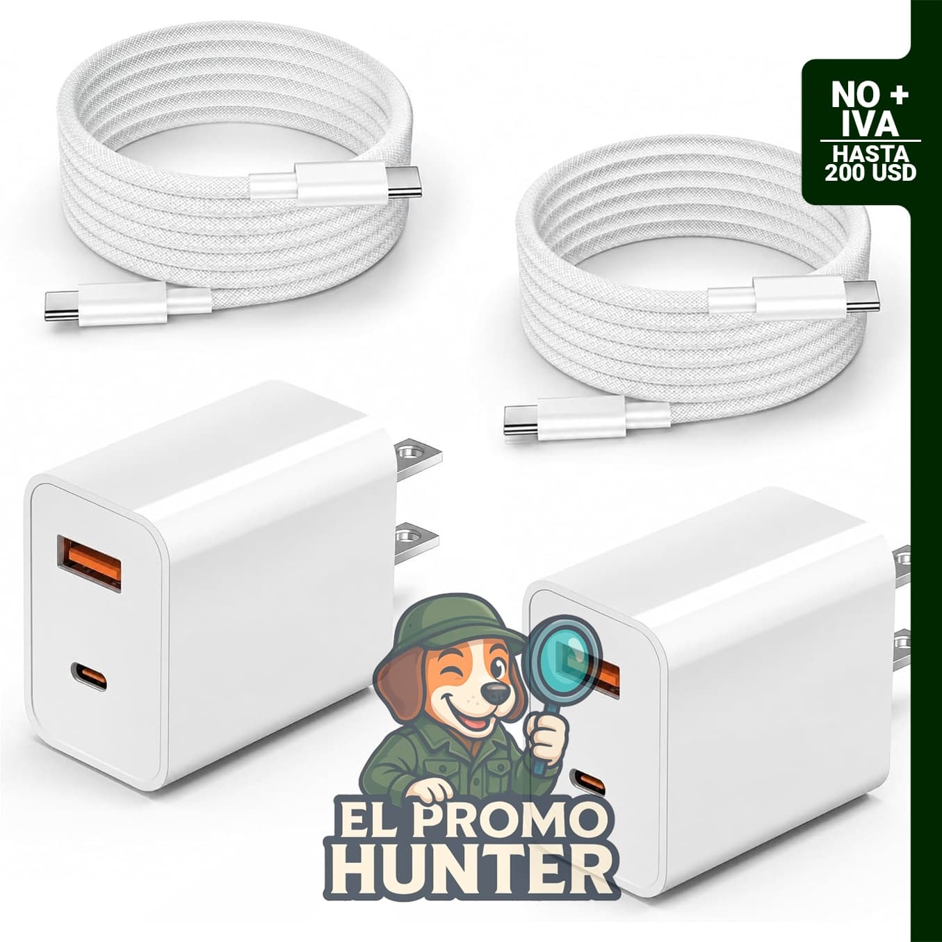 Adaptador de corriente de pared tipo C de doble puerto de 30 W.