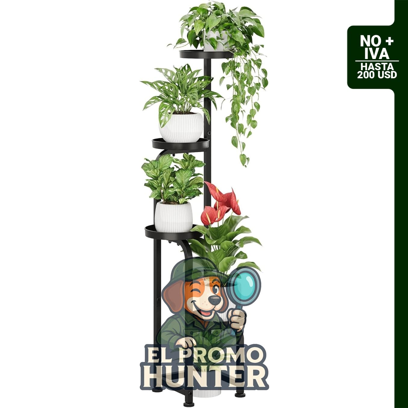 Bamworld Soporte Alto para Plantas, estante de metal de 4 niveles para macetas de flores.