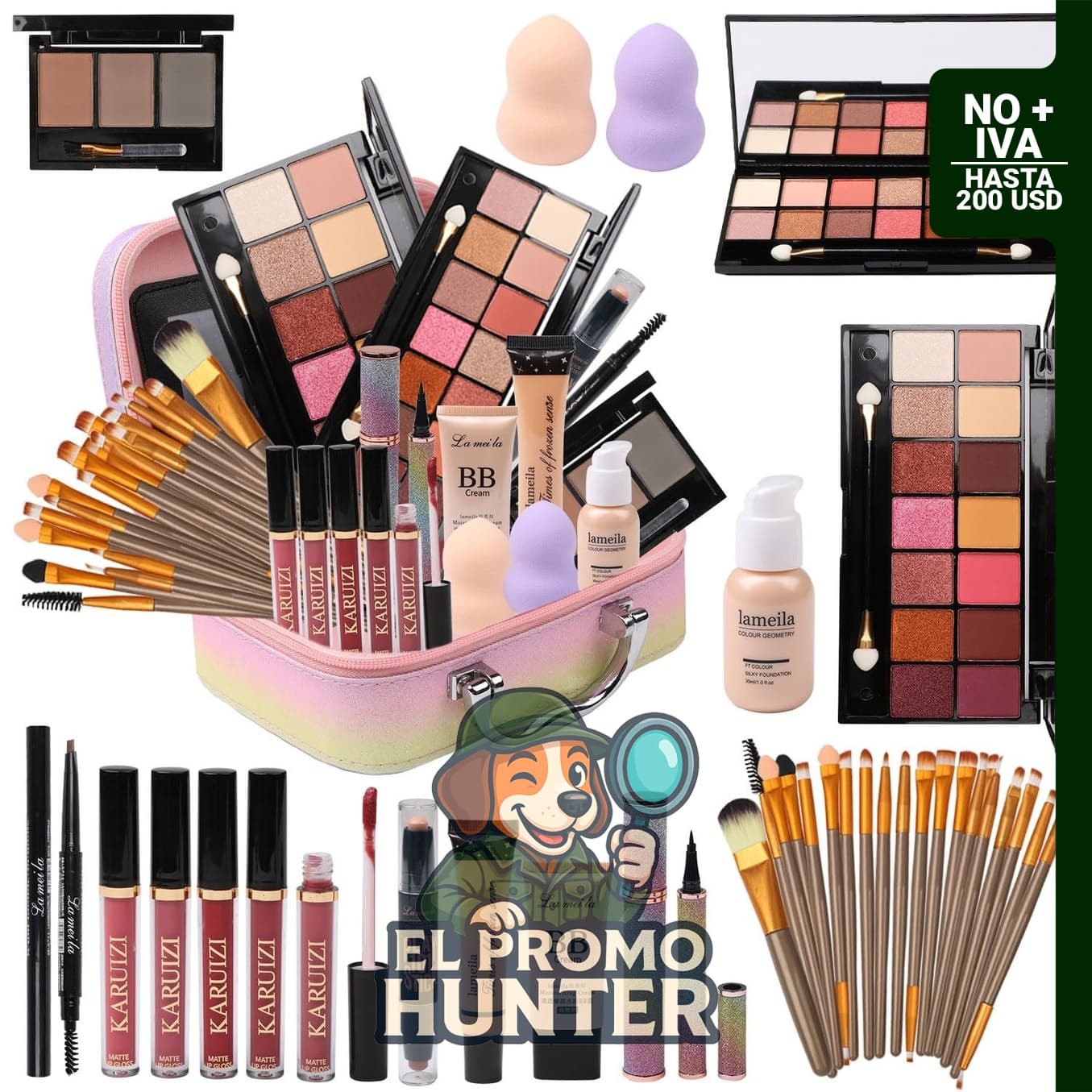 MTDXILTAI kit de maquillaje profesional con paleta de sombras, brochas, base y brillo labial.