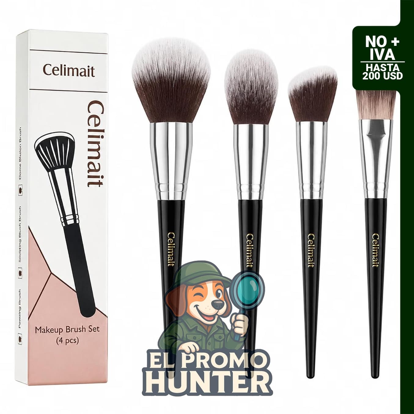 Juego de 4 brochas de maquillaje facial con cerdas sintéticas suaves para esculpir en polvo y rubor.