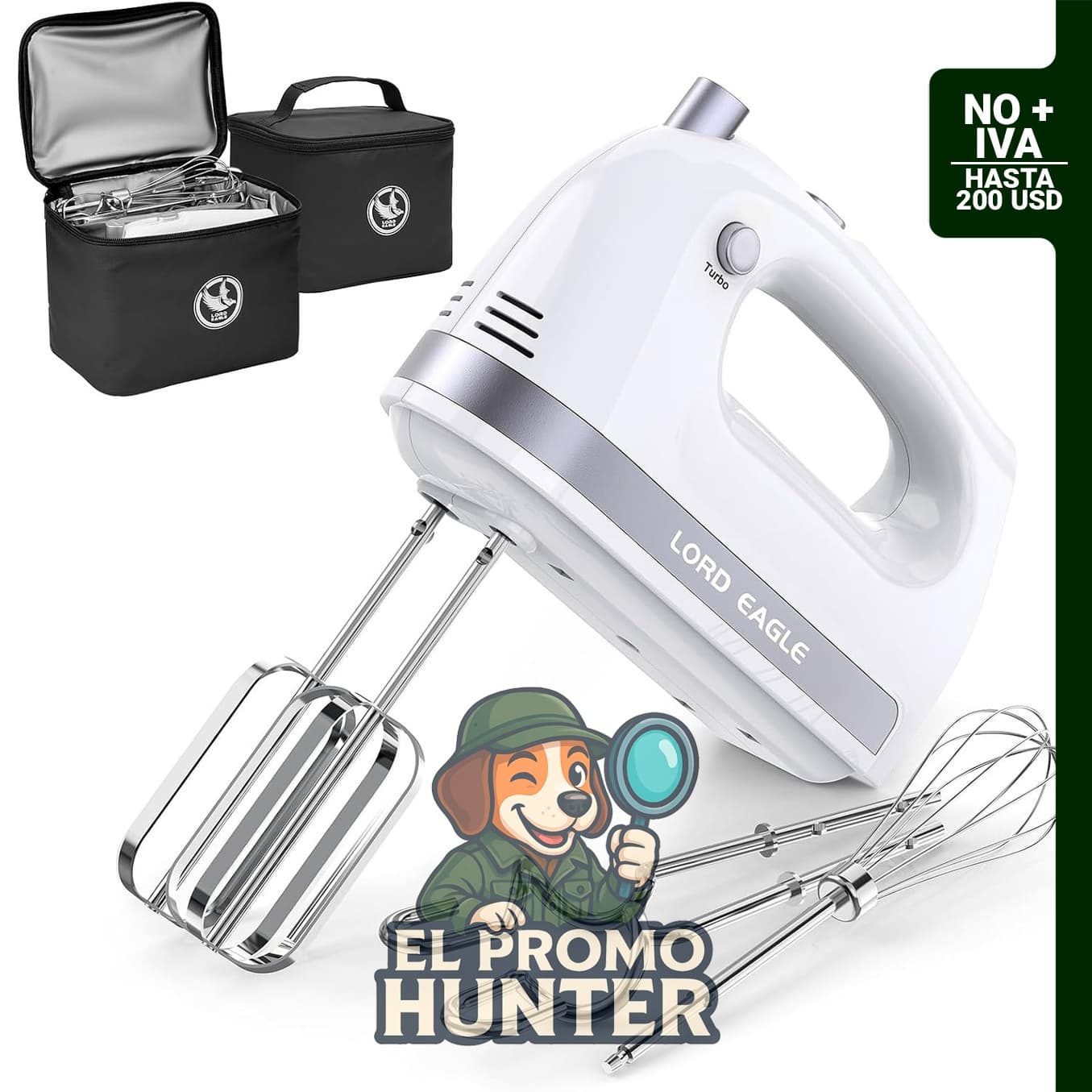 Lord Eagle Batidora de mano eléctrica 400W, 5 velocidades con bolsa.