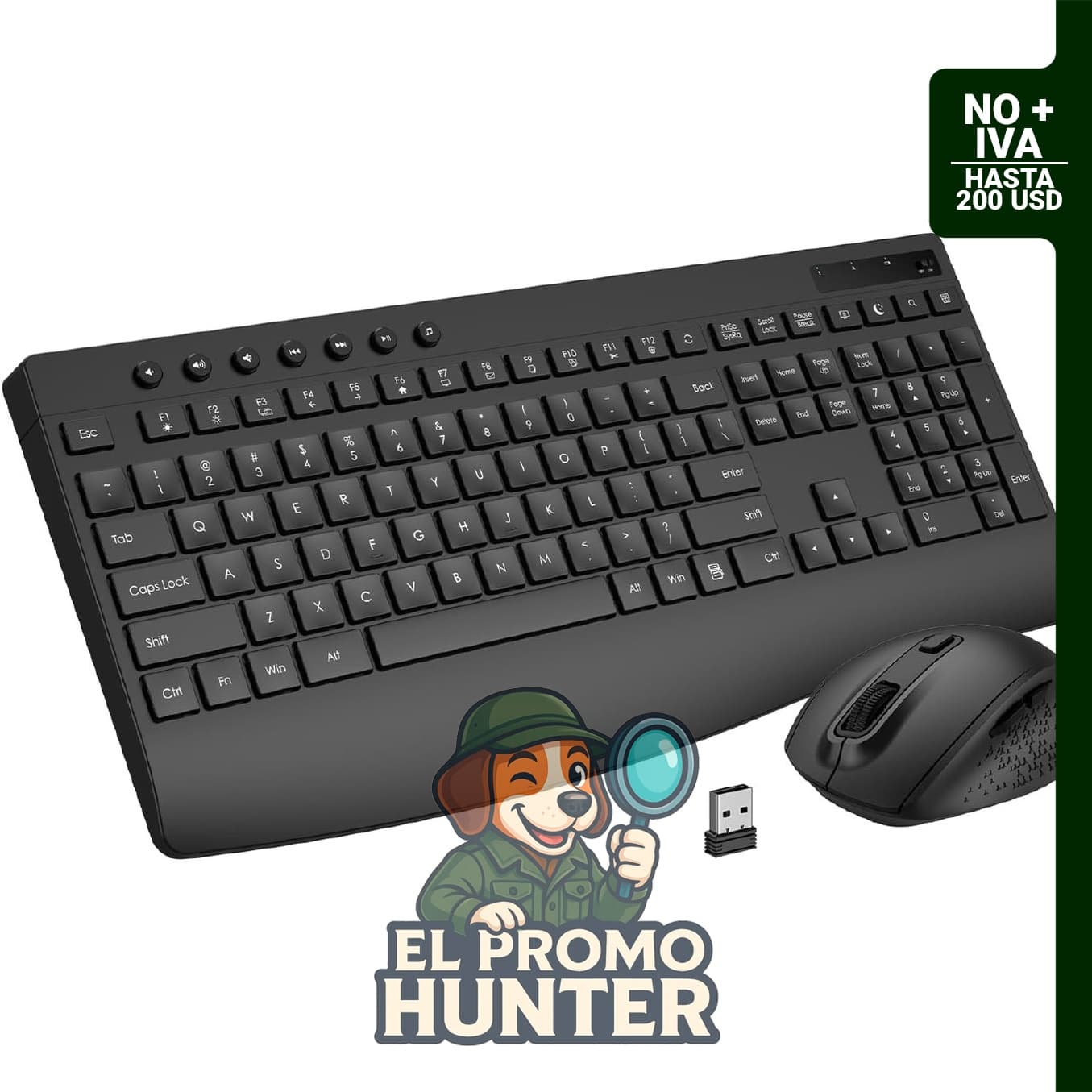 Combo de teclado y mouse inalámbricos silenciosos de tamaño completo.