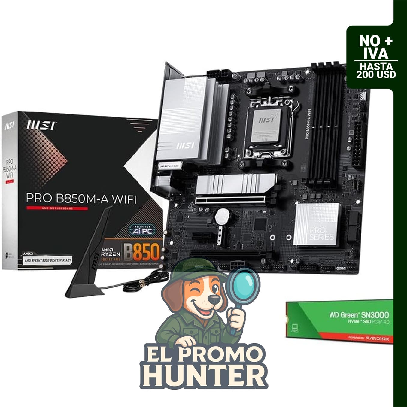 MSI PRO B850M-A Placa base WiFi, mATX, compatible con procesadores AMD Ryzen 9000/8000/7000, AM5-DDR5.