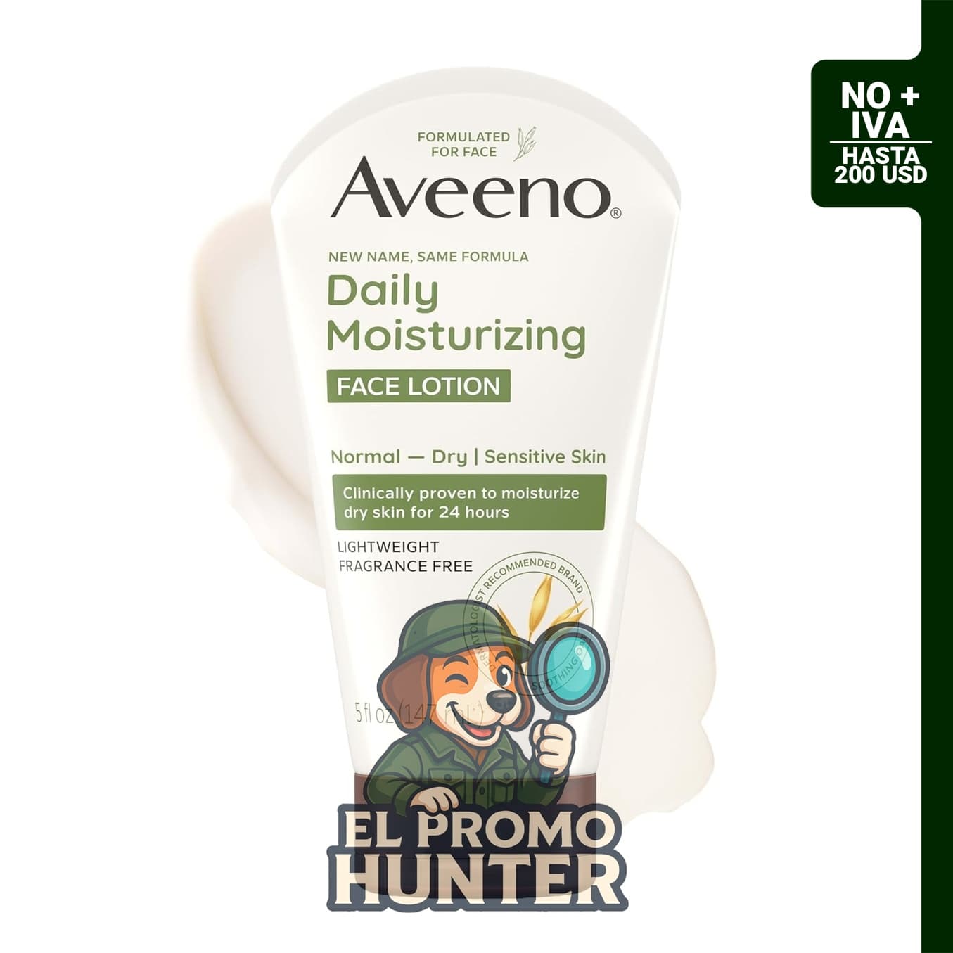 Aveeno Loción facial hidratante diaria, sin fragancia, 5 onzas.