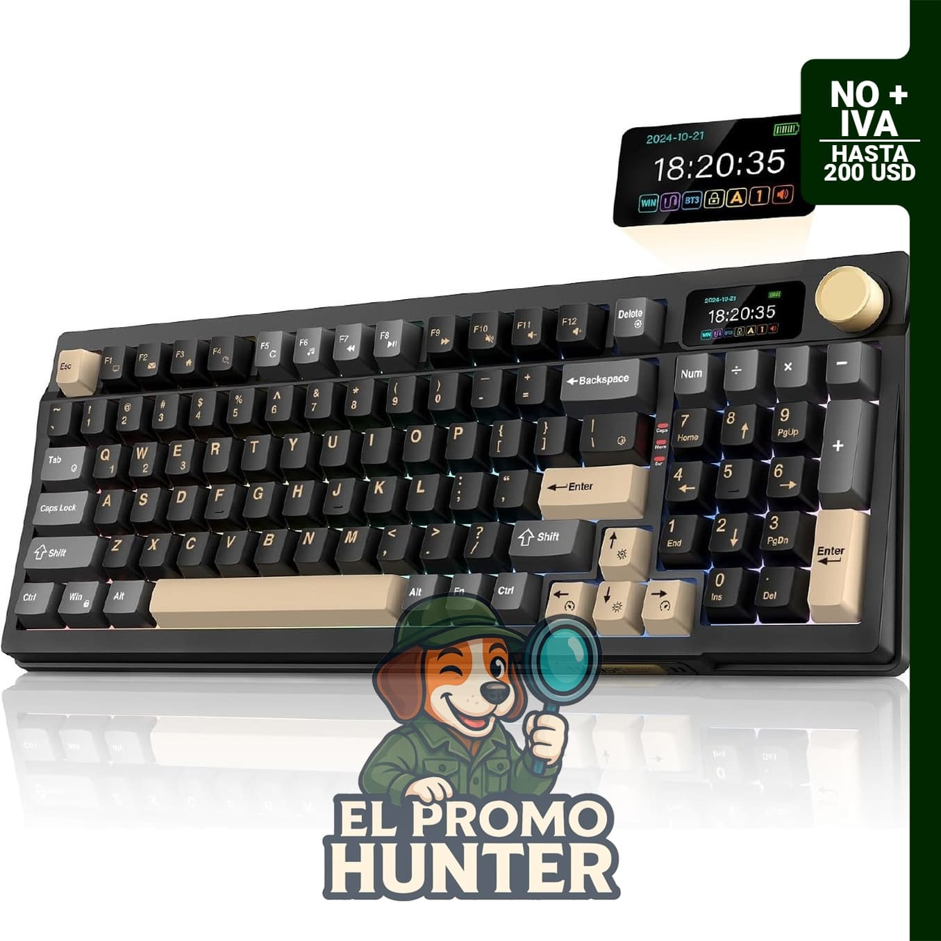 Teclado mecánico inalámbrico RedThunder K95, con pantalla TFT y perilla, compatible con BT5.0/2.4GHz/USB-C.