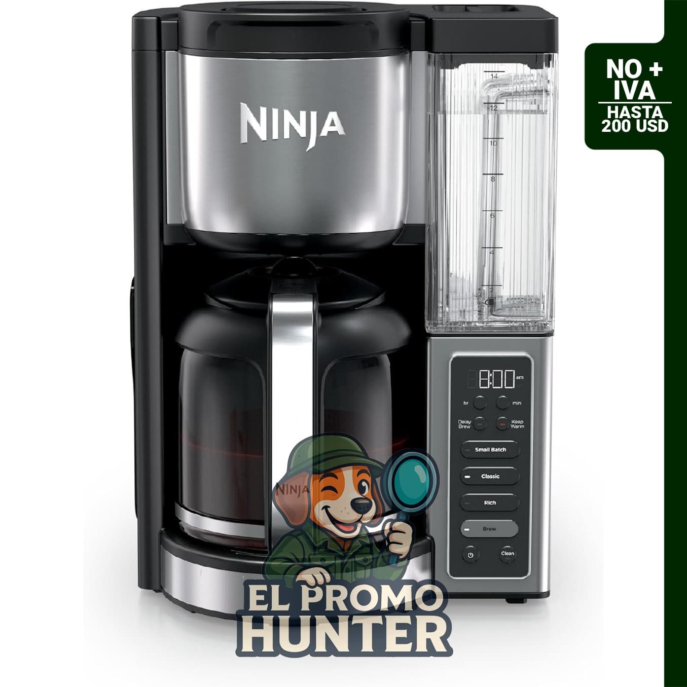 Ninja Cafetera de cerveza fresca, jarra de vidrio de 14 tazas, acero inoxidable.