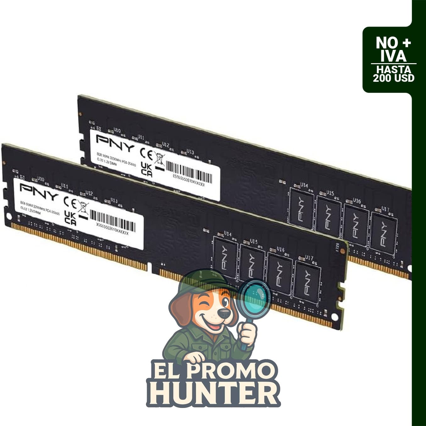 PNY Kit de memoria DDR4 de 16 GB (2 x 8 GB) 3200 MHz CL22.